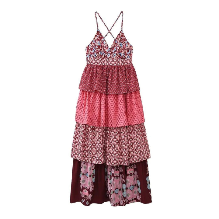 Ann Baskılı Çapraz Askılı Maxi Elbise