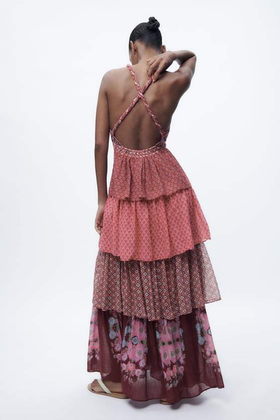 Ann Baskılı Çapraz Askılı Maxi Elbise