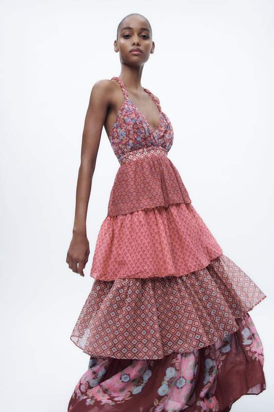 Ann Baskılı Çapraz Askılı Maxi Elbise