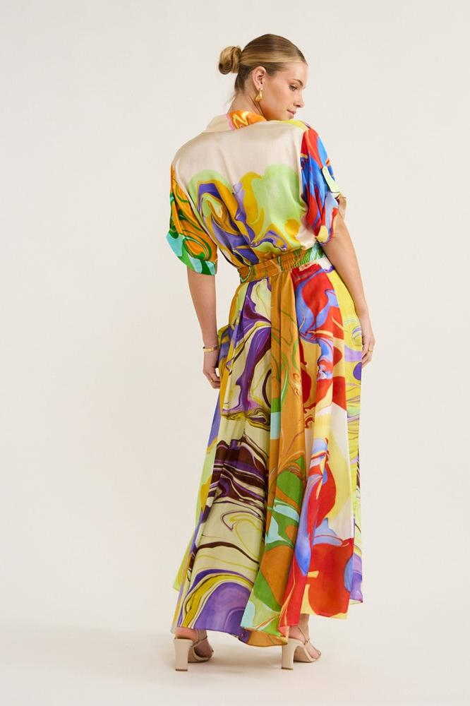 Anna Baskılı Saten Bluz Takım