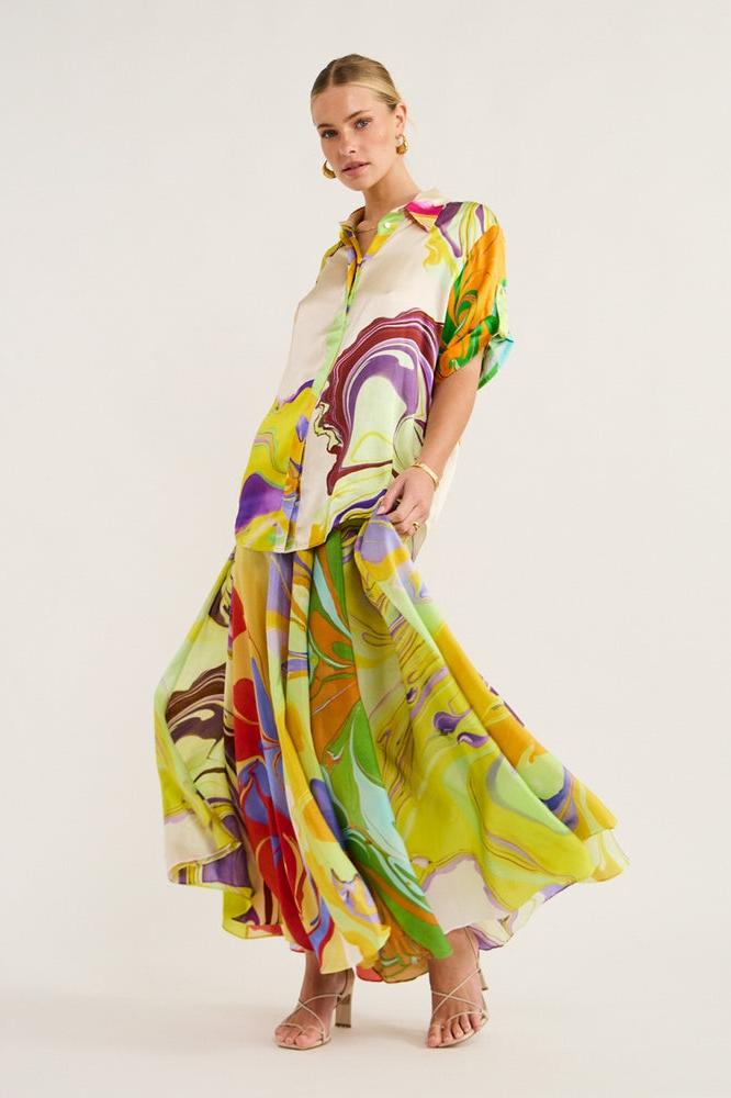 Anna Baskılı Saten Bluz Takım