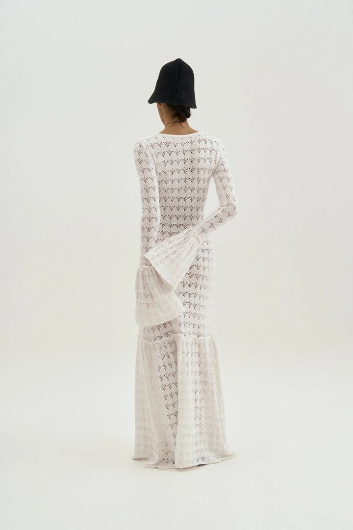 Anna Yuvarlak Yaka Kloş Manşet Örme Maxi Elbise