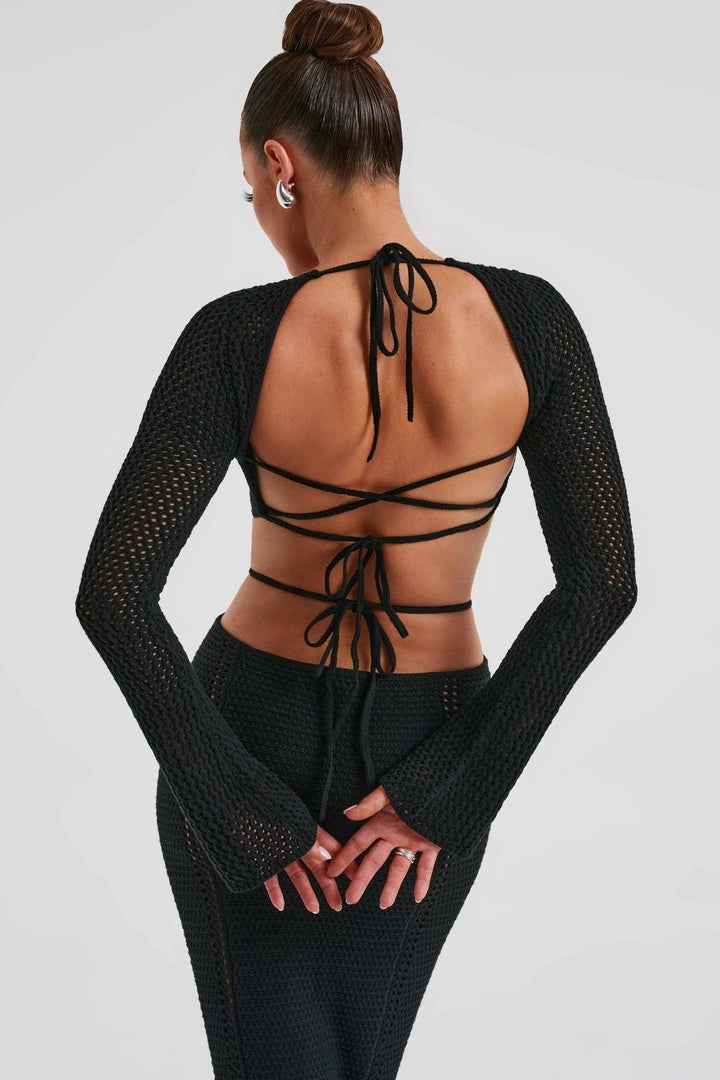 Antonia Cut-Out Sırtı Açık Tığ İşi Maxi Elbise