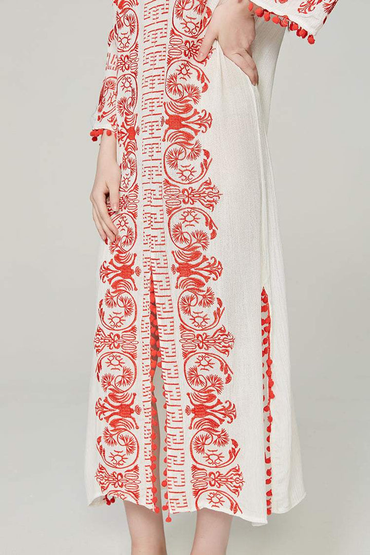 Antonia İşlemeli Slip Midi Elbise