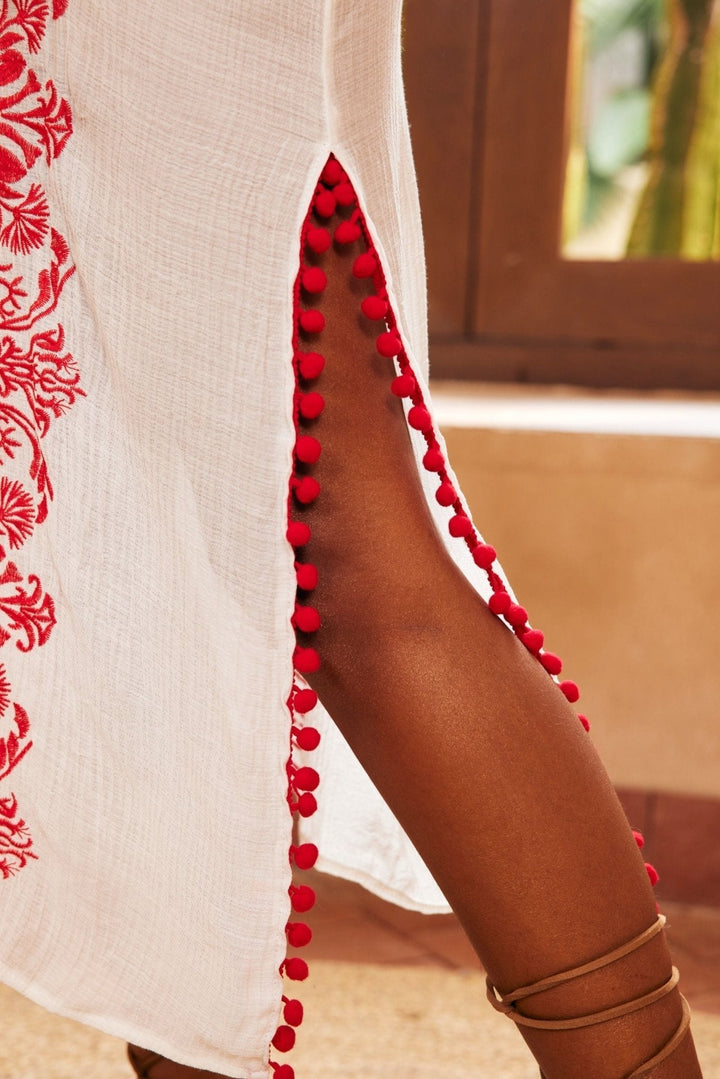 Antonia İşlemeli Slip Midi Elbise