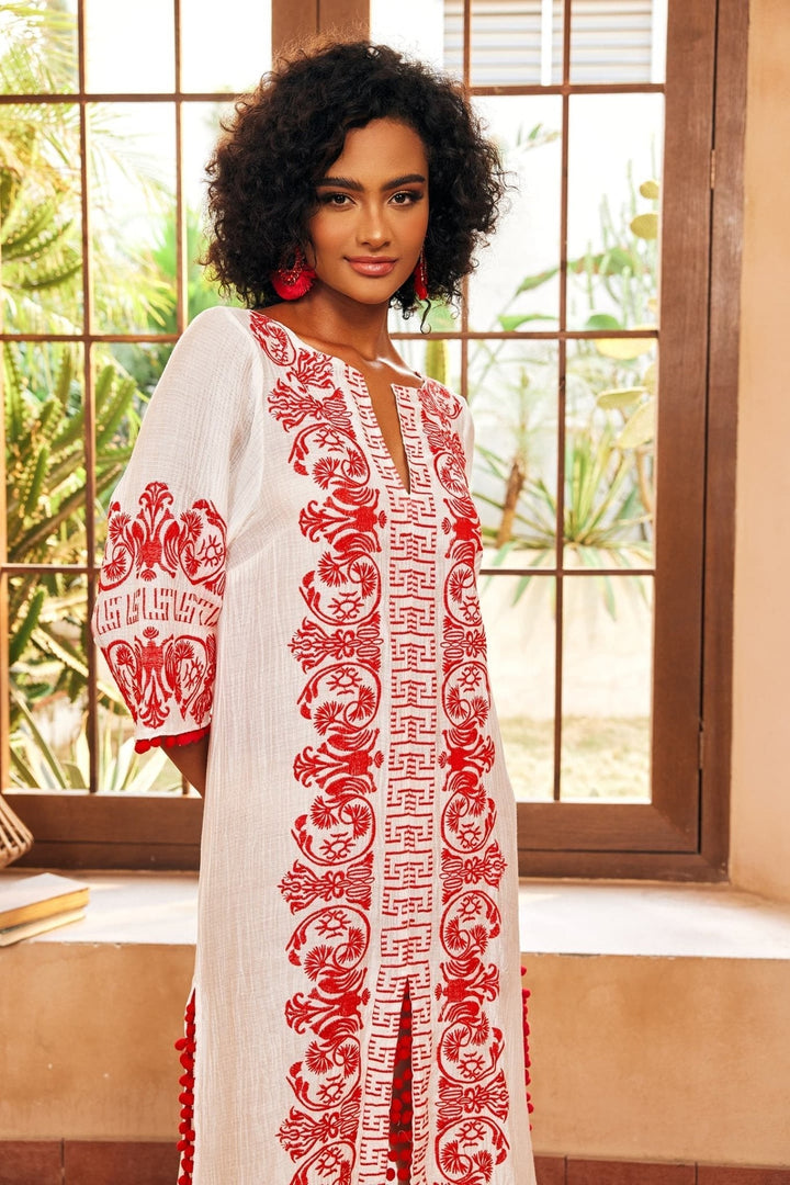 Antonia İşlemeli Slip Midi Elbise