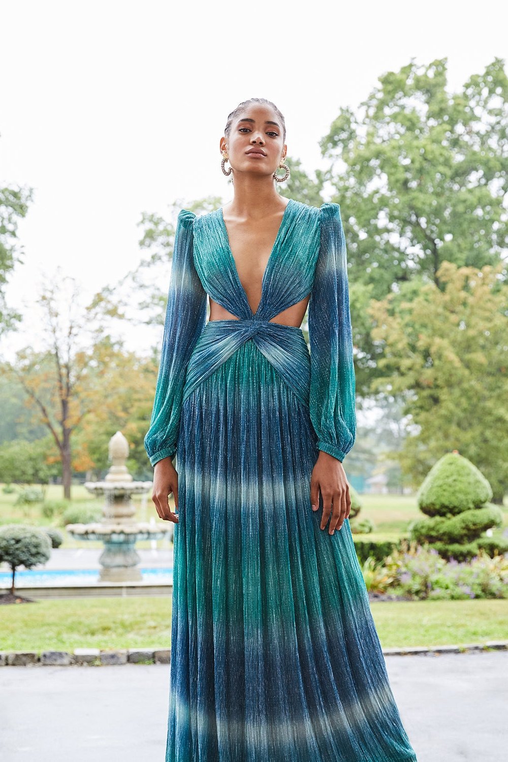 Arabela Baskılı Pırıltılı Plise Maxi Elbise