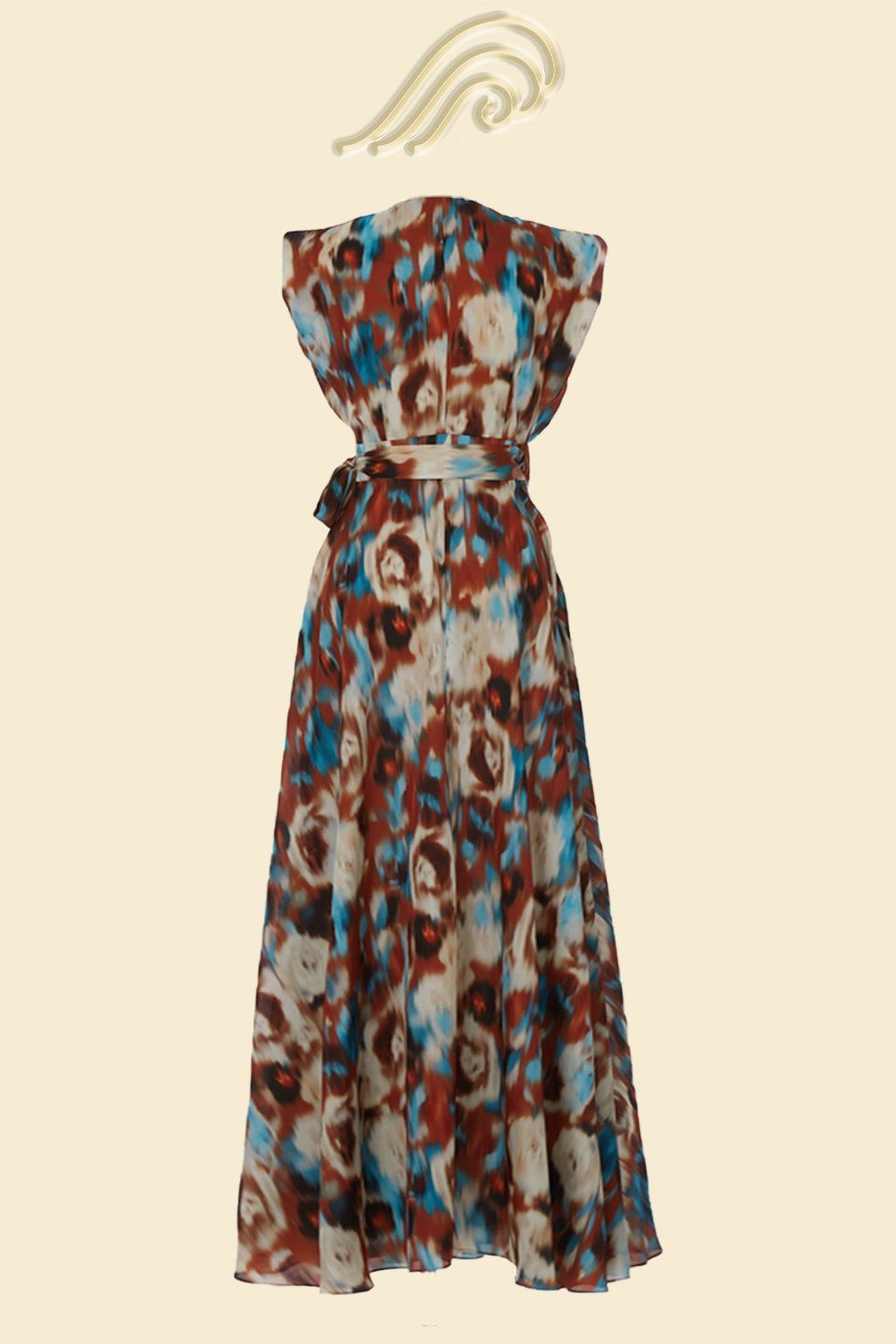 Aspasia Baskılı Kuşaklı A Kesim Uzun Elbise