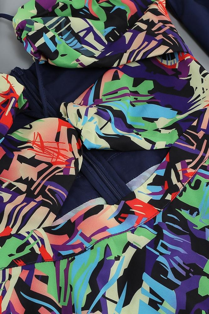 Astrid Baskılı Boyundan Bağlamalı Uzun Elbise