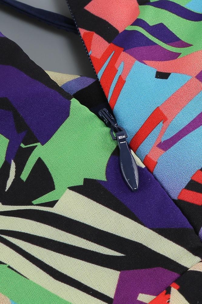 Astrid Baskılı Boyundan Bağlamalı Uzun Elbise