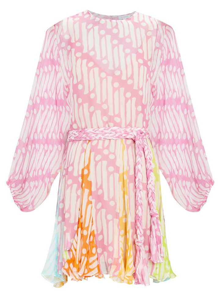 Astrid Baskılı Yuvarlak Yaka Kuşaklı Tunik Mini Elbise