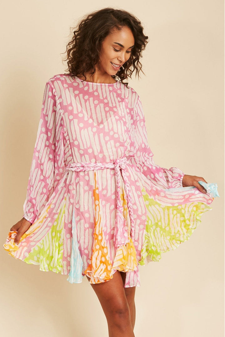 Astrid Baskılı Yuvarlak Yaka Kuşaklı Tunik Mini Elbise