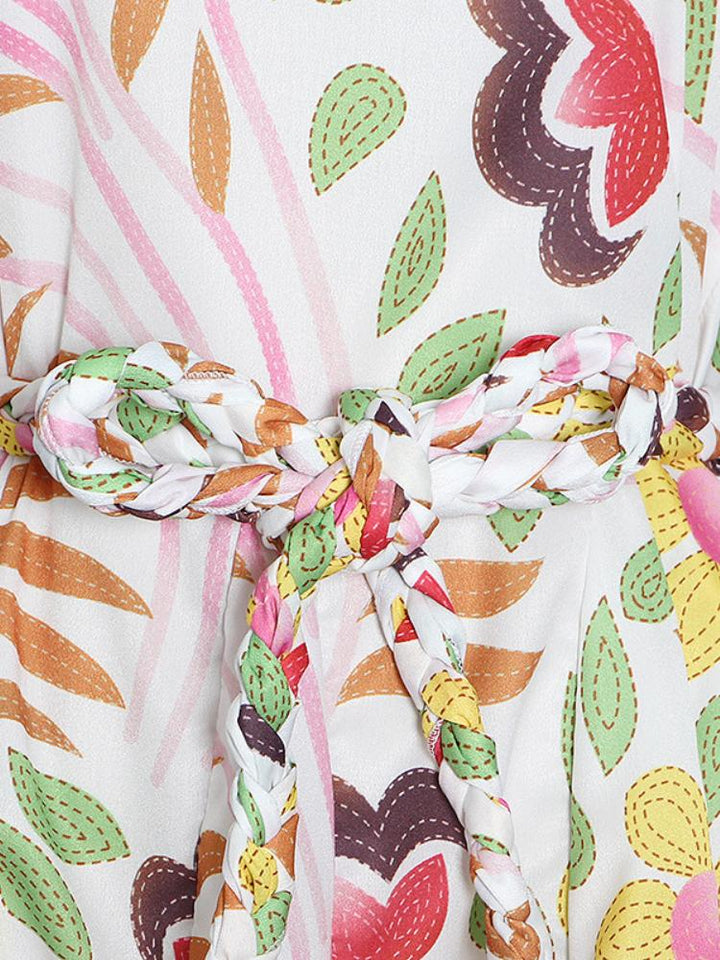 Astrid Baskılı Yuvarlak Yaka Kuşaklı Tunik Mini Elbise