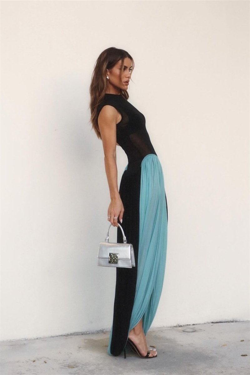 Astrid Yuvarlak Yaka Kolsuz Jarse Uzun Elbise