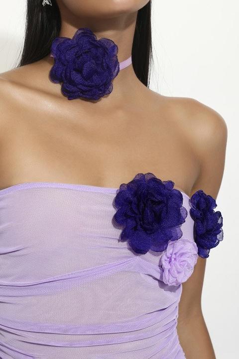 Athena Çiçek Aplikeli File Mini Elbise