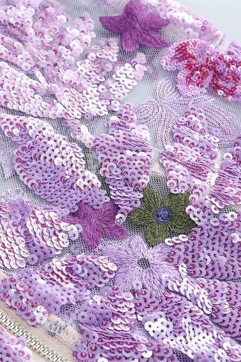 Aurora Çiçek İşlemeli Straplez Uzun Elbise