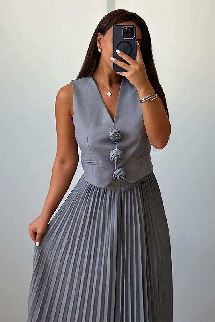 Madeline Rozet Pileli Etek Takım