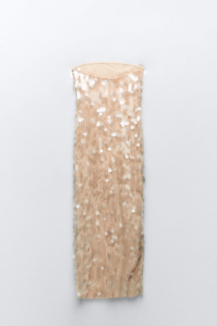 Babsy Payetler Straplez Tüp Midi Elbise