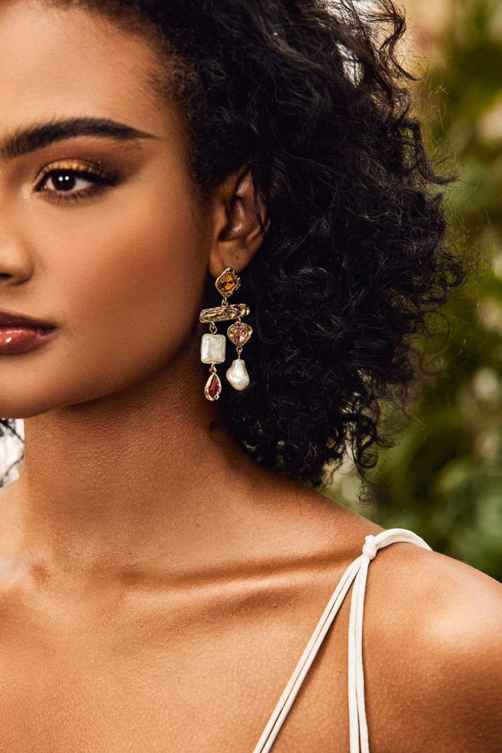 Barok Renkli Taşlı İnci Küpe