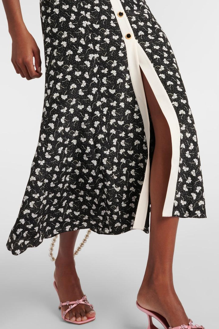 Rita Çiçek Fiyonklu Puf Kol V Yaka Midi Elbise