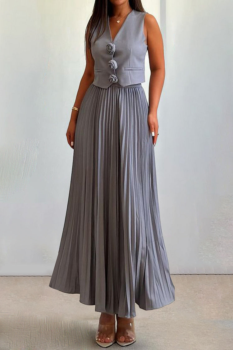 Madeline Rozet Pileli Etek Takım