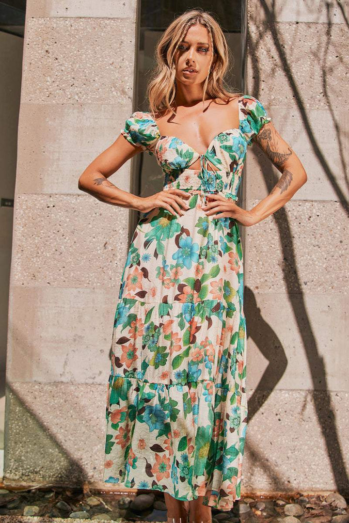 Beata Baskılı Kalpli Midi Elbise