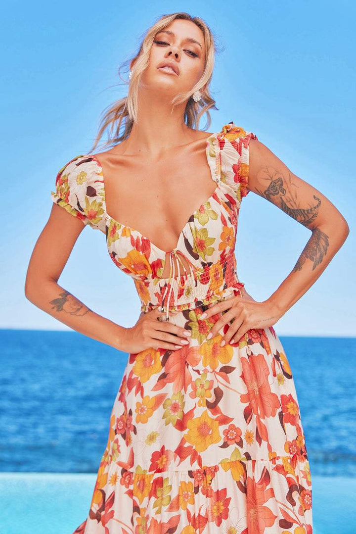 Beata Baskılı Kalpli Midi Elbise