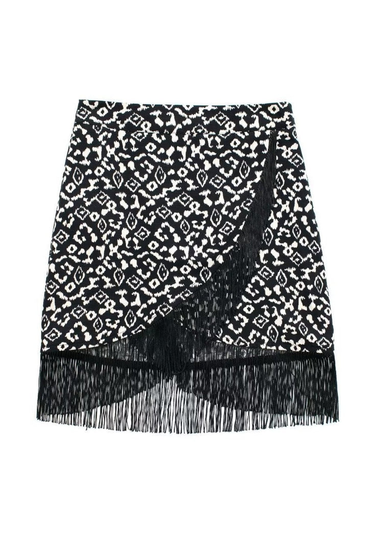 Beata Baskılı Püsküllü Mini Etek
