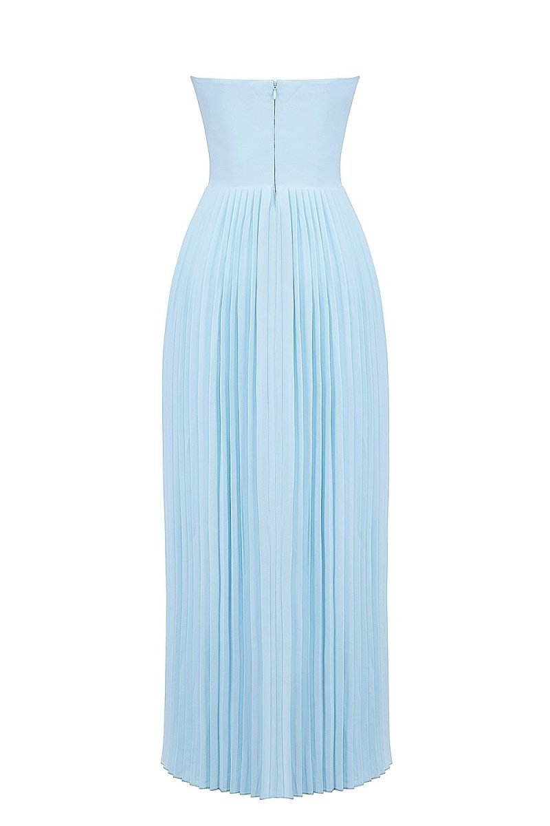 Bella Straplez Büzgülü Şifon Maxi Elbise