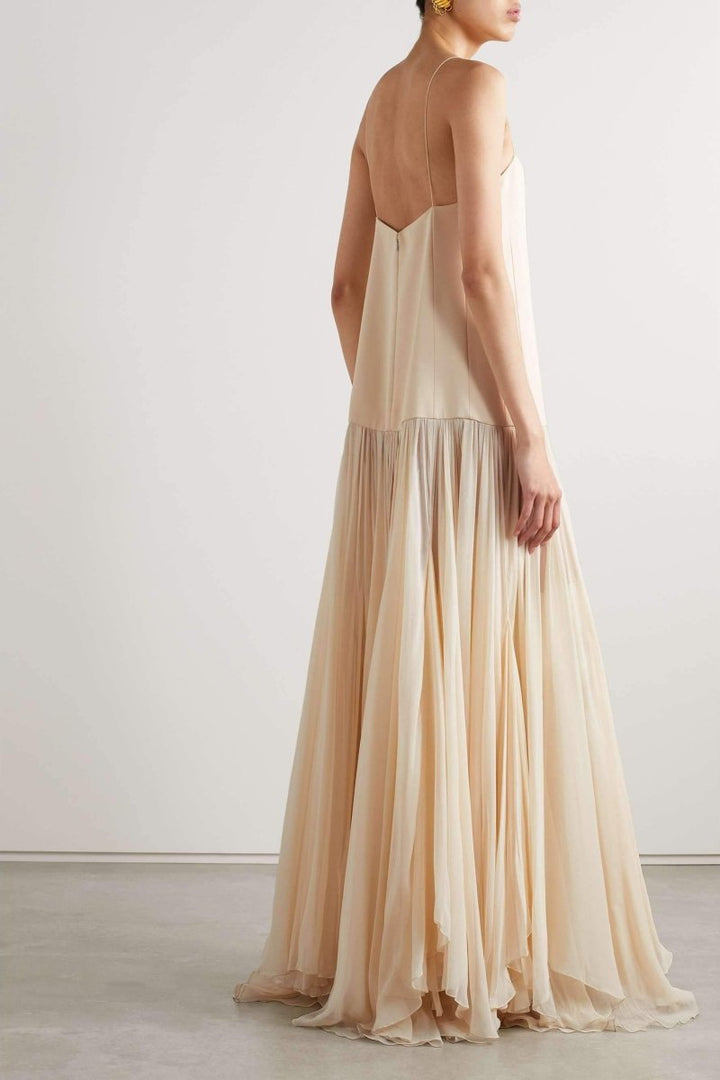 Belle Şifon Pileli Maxi Slip Elbise