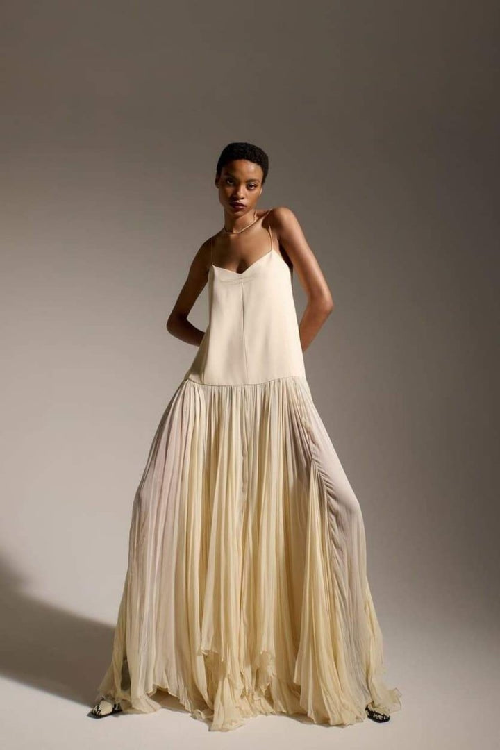 Belle Şifon Pileli Maxi Slip Elbise