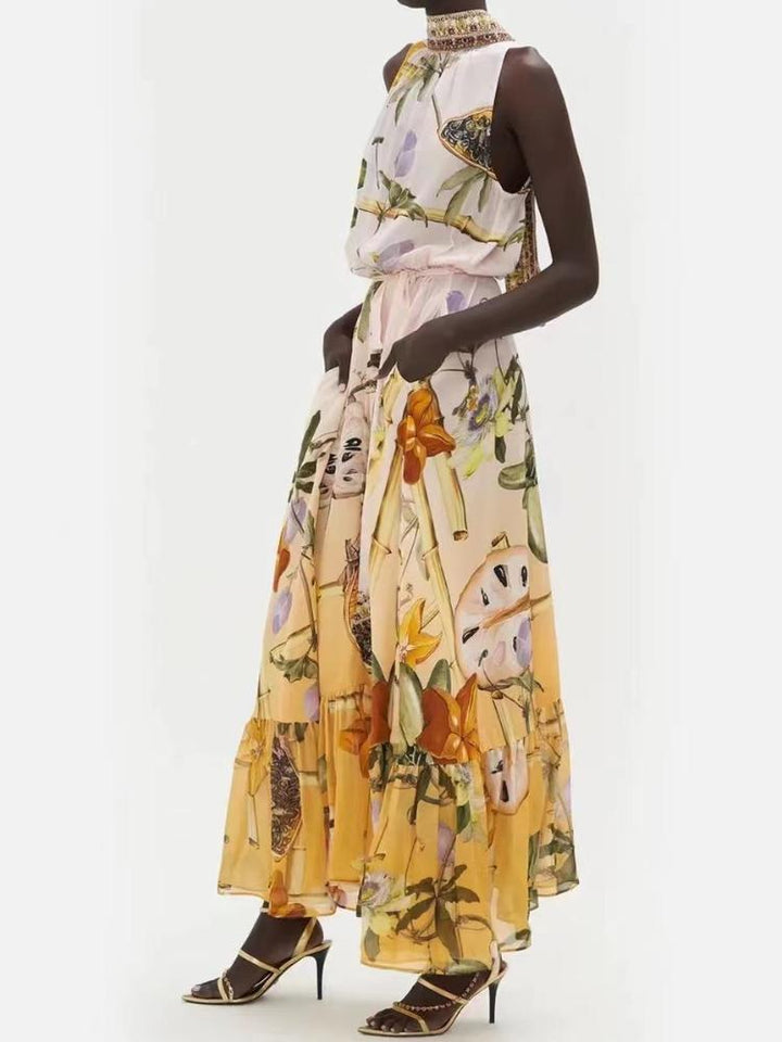 Bernice Baskılı Kuşaklı Uzun Çadır Elbise