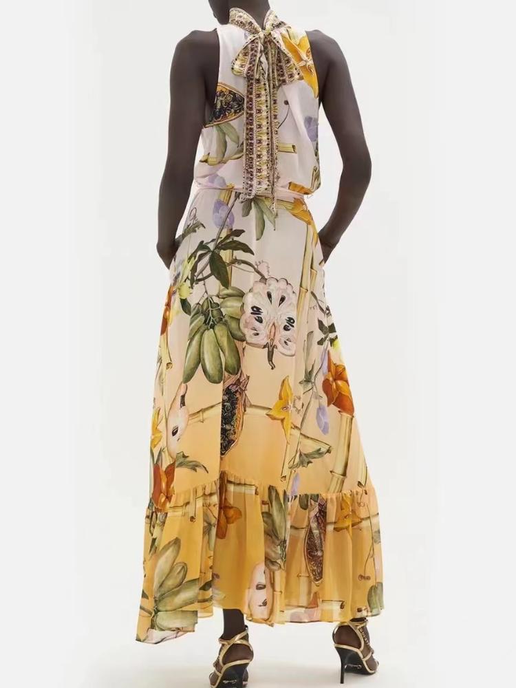 Bernice Baskılı Kuşaklı Uzun Çadır Elbise