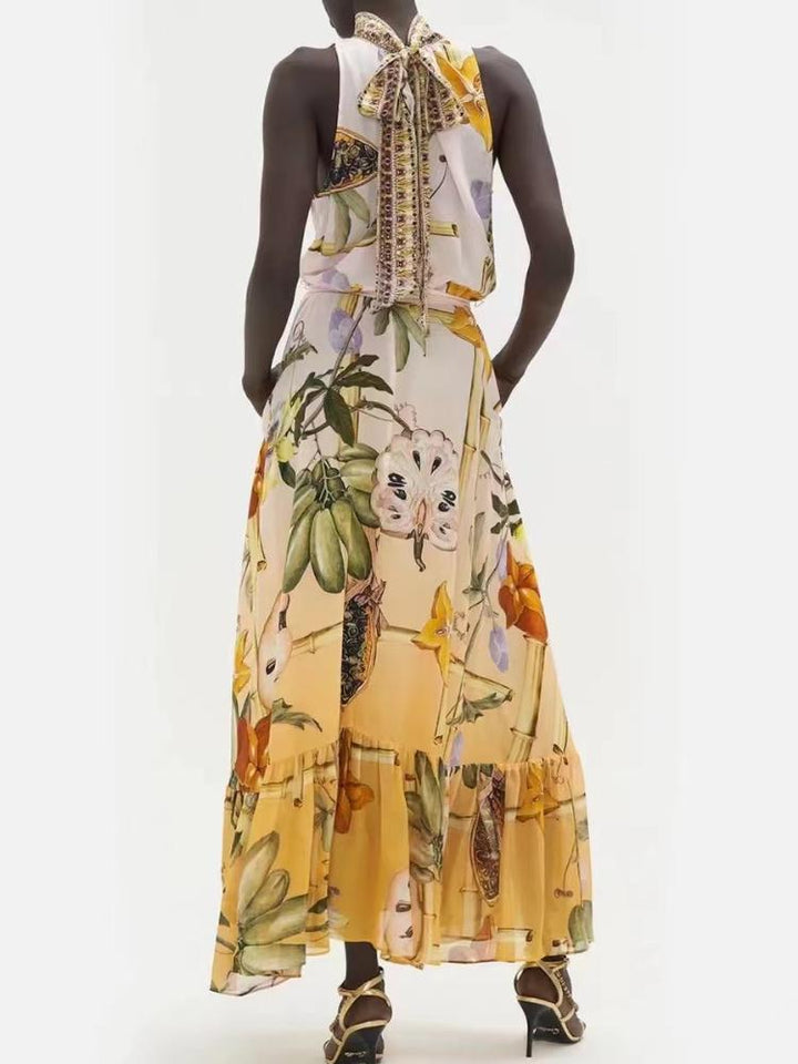 Bernice Baskılı Kuşaklı Uzun Çadır Elbise