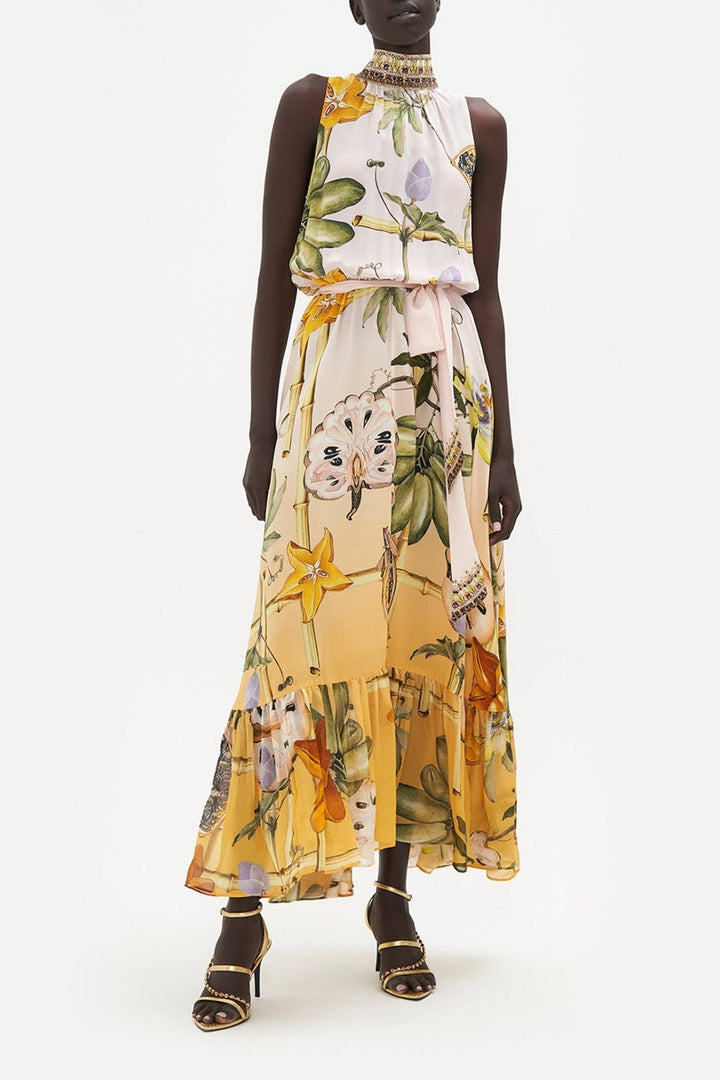 Bernice Baskılı Kuşaklı Uzun Çadır Elbise