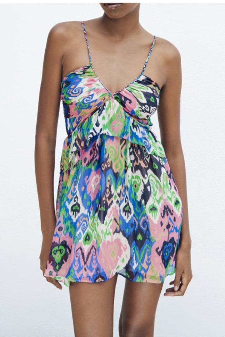 Beril Baskılı Mini Slip Elbise