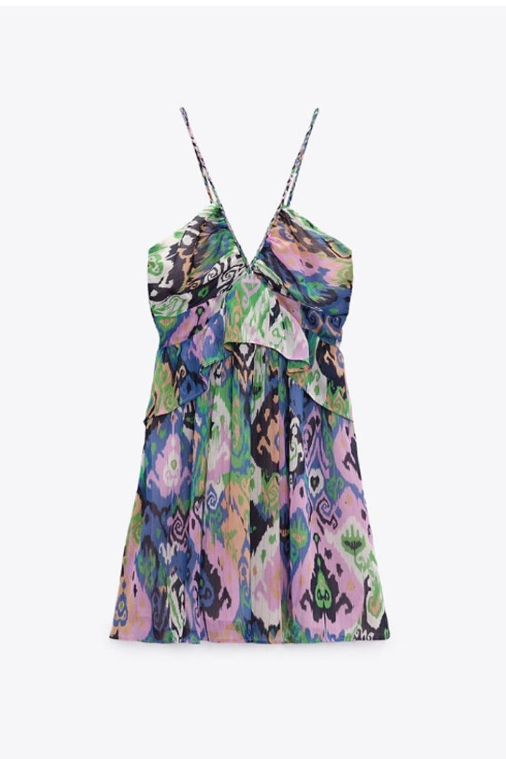 Beril Baskılı Mini Slip Elbise