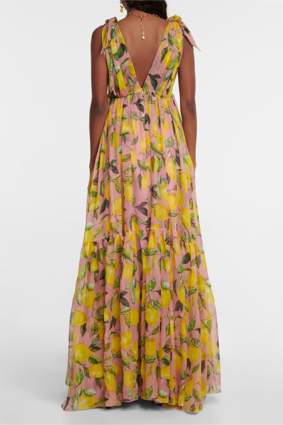 Blanche Baskılı V Yaka Düğümlü Maxi Elbise