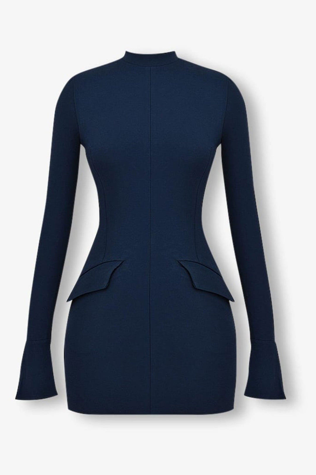 Zeytin Yarım Yaka Uzun Kol Mini Elbise