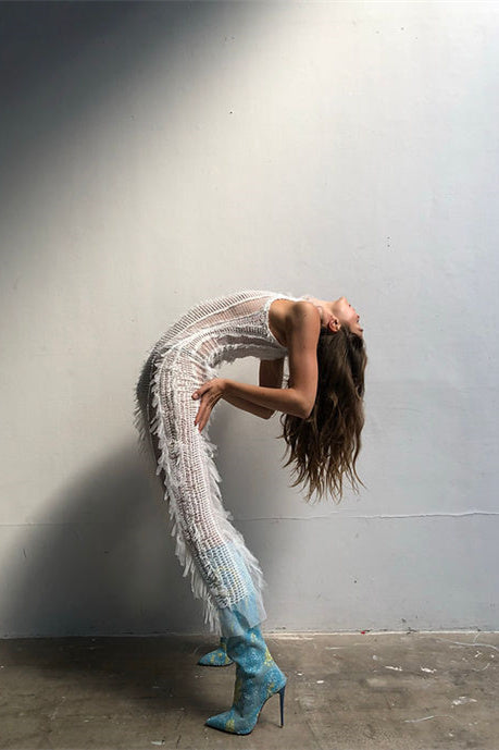 Bonnie Balıkçı Yaka Fırfırlı Midi Elbise