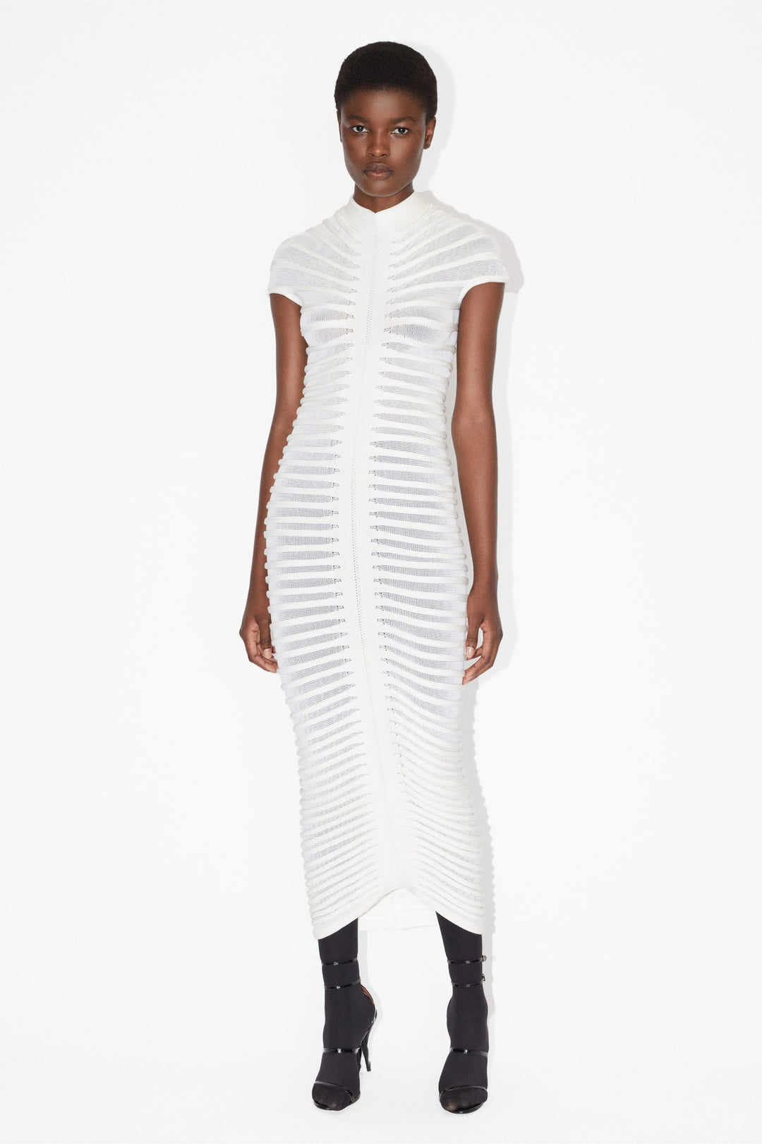 Erica Pileli Çizgili Midi Triko Elbise