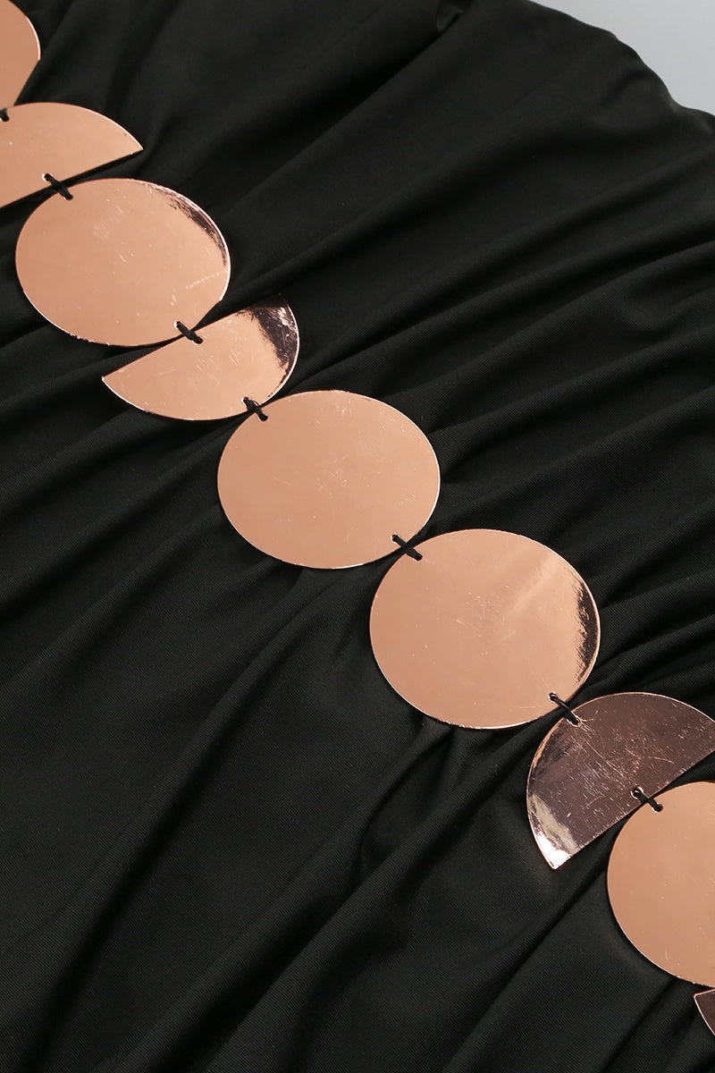 Quintina Geometrik Metal V Yaka Midi Elbise