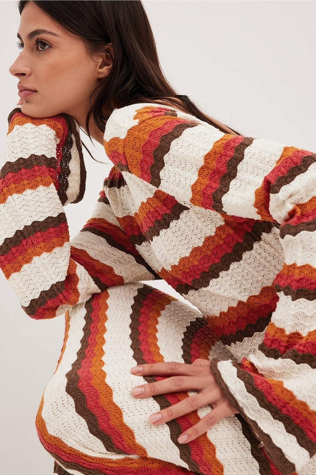 Calista Dokuma Zigzag Sırtı Açık Uzun Triko Elbise