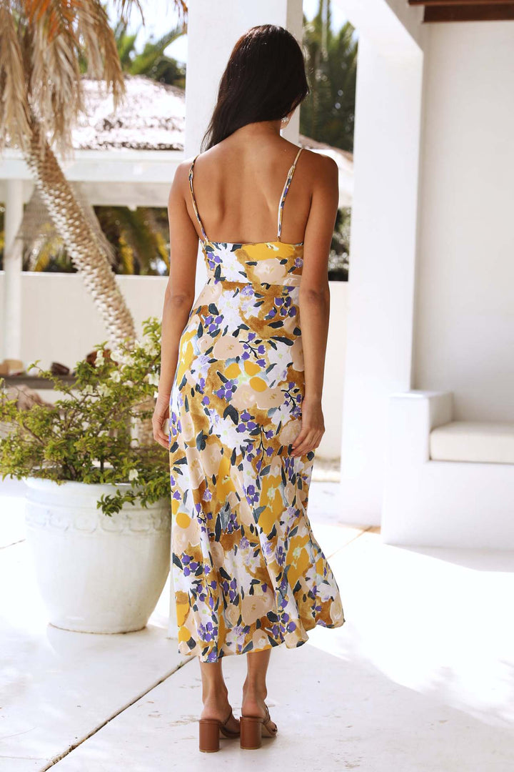 Candance Baskılı Yırtmaçlı Maxi Sundress