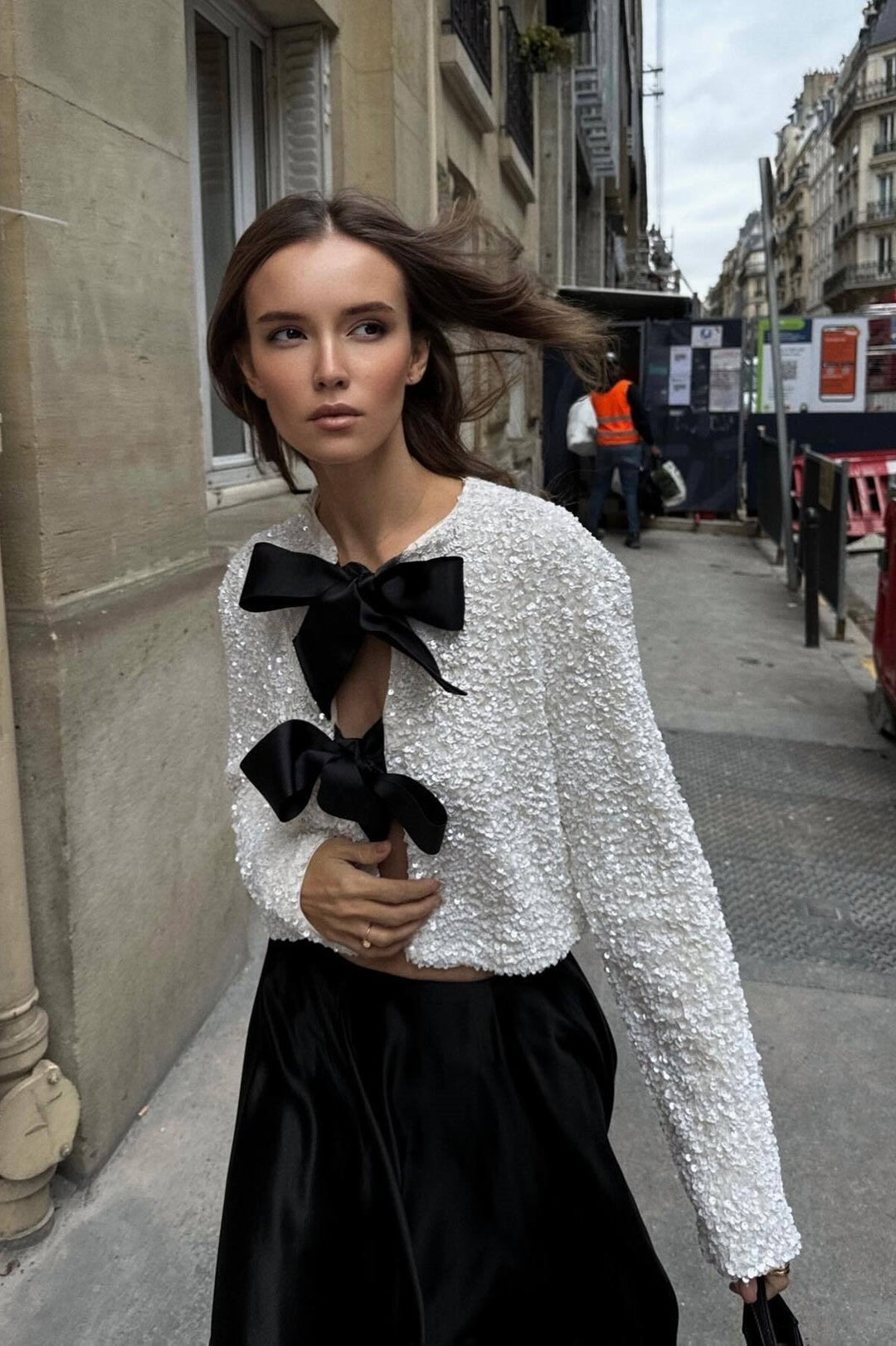 Cara Papyonlu Payet Crop Top