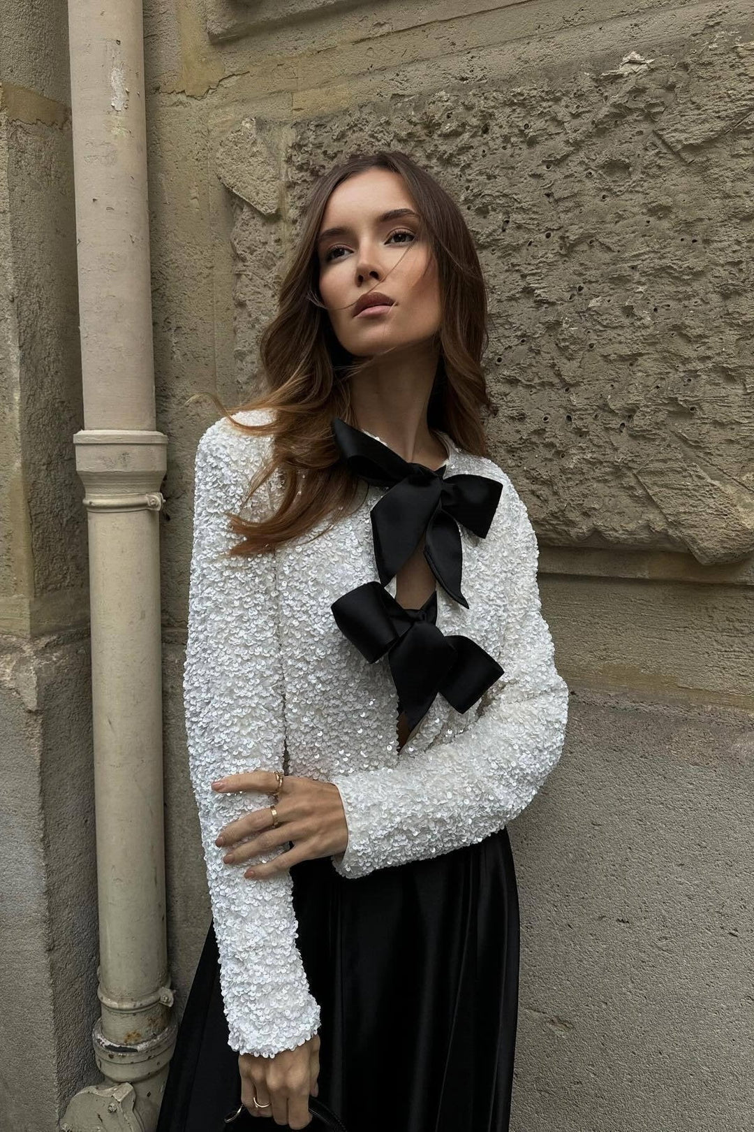 Cara Papyonlu Payet Crop Top