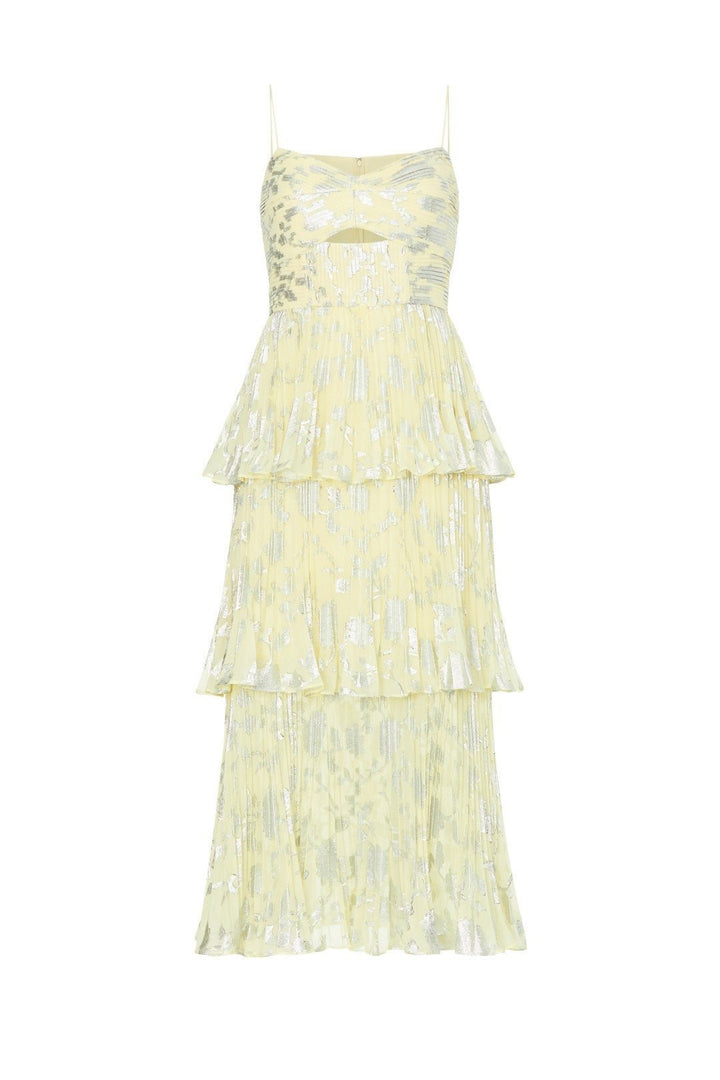 Cara Folyo Baskılı Büzgülü Katlı Midi Elbise