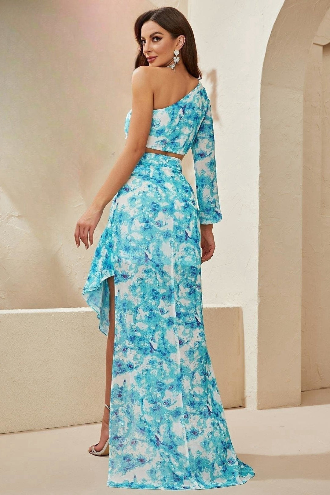 Carla Baskılı Asimetri Fırfırlı Takım