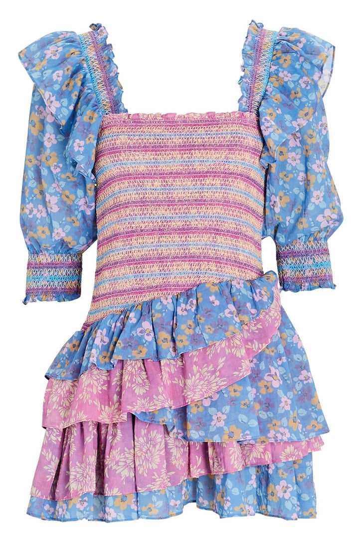 Carlin Baskılı Büzgülü Korsajlı Fırfırlı Mini Elbise