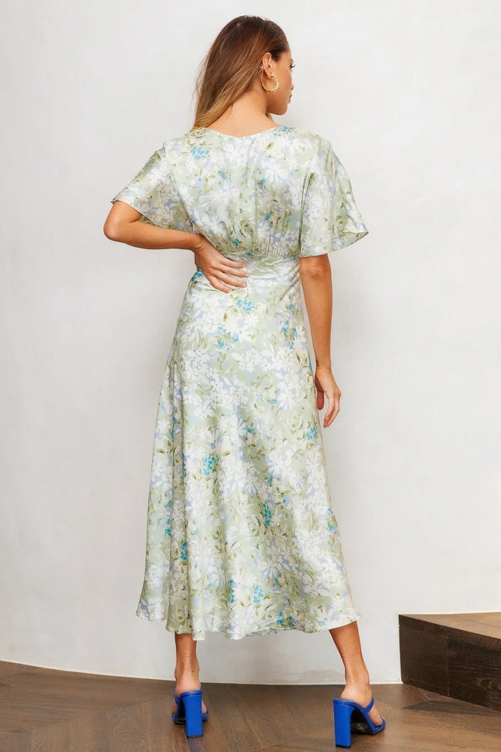 Carlin Baskılı V Yaka Yırtmaçlı Midi Anvelop Elbise